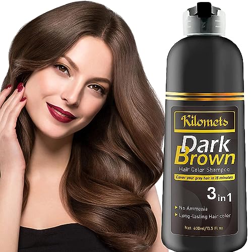 Dark Brown Hair Color Dye Shampoo, 400ml - 100% Grey Coverage in Minutes, Ammonia Free - Gray Silver Hair Dye Shampoo