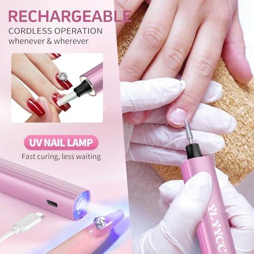 Cordless Nail Drill Electric File with UV Nail Lamp: Professional for Acrylic Gel Dip Powder Nails Portable Nail Drill Machine Kit for Manicure Pedicure Nail Set Rechargeable Lightweight