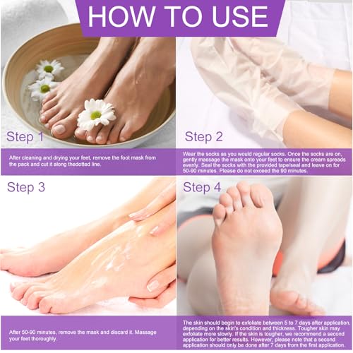 Foot Peeling Mask 5 Pack, Moisturizing Socks for Dry Foot Care, Hydrating Feet Peel Masks Repair Dry Cracked Heels, Remove Dead Skin,Callus - Women Men (Lavender)