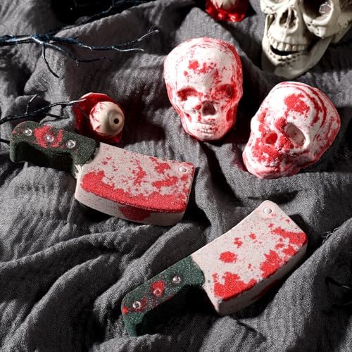 Distaratie 4PCS Spooky Skull Knife Bubble Bathbomb Halloween Bath Bombs for Adults Boys Girls Winter Moisturizing SPA Fizzy Ball Gift for Friend Birthday Christmas Halloween Present Idea Set of 4