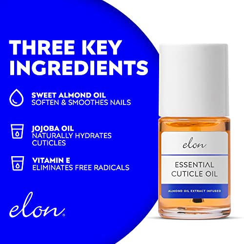 Elon Cuticle Oil for Nails w/Almond Oil Extract - Jojoba & Vitamin E - Softening & Hydrating Cuticles & Nails – Dermatologist Recommended – Bottle Size 0.5 oz