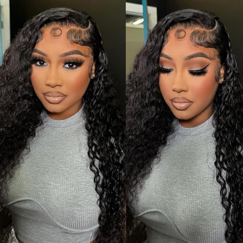 Deep Wave Lace Front Wigs Human Hair 220% Density 20 Inches HD Deep Wave Wig Human Hair Lace Front Wigs Deep Curly Human Hair Wig For Women 13x4 Deep Wave Frontal Wig Pre Plucked