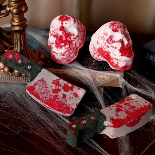Distaratie 4PCS Spooky Skull Knife Bubble Bathbomb Halloween Bath Bombs for Adults Boys Girls Winter Moisturizing SPA Fizzy Ball Gift for Friend Birthday Christmas Halloween Present Idea Set of 4