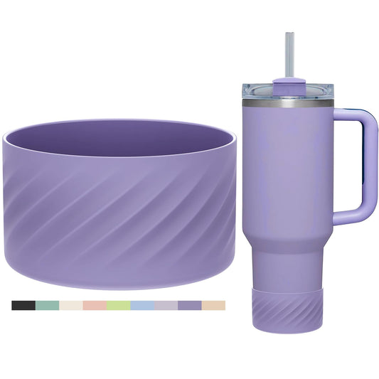 Affute Protective Silicone Boot for Stanley Quencher H2.0 40 oz & IceFlow Flip 20 oz 30 oz and hydroflask 12-24 oz, Anti-Slip Bottle Bottom Sleeve Cover (Lavender)