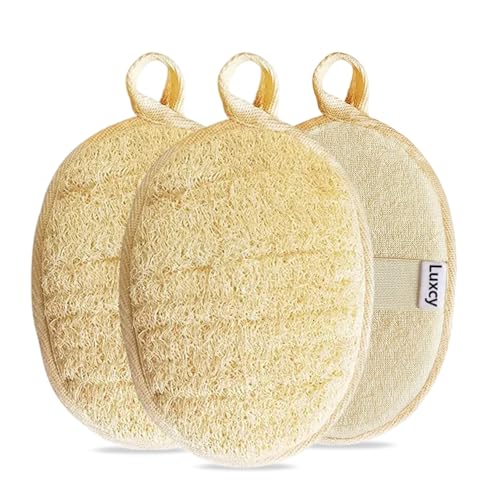 Natural Loofah Exfoliating Body Scrubber, Dual-Sided Shower Loofah Sponge, Bath Shower Loofah Spong for Men and Women, Face and Body Bath Scrubber- 3 Count (1 Pack)