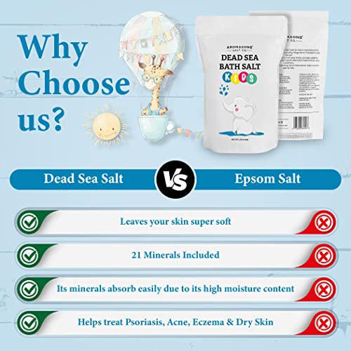 Aromasong Dead Sea Salt for Kids Bath Soak, 4 Lbs. Fine Grain Large Bulk resealable Pack, 100% Pure & Natural.