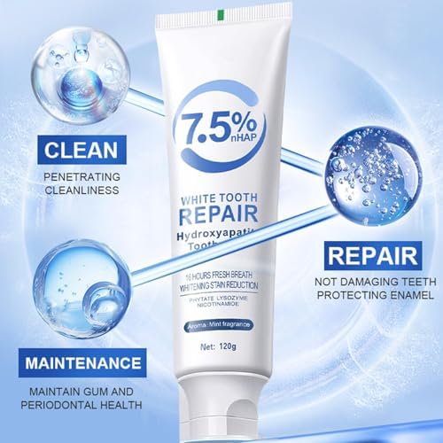 7.5% Hydroxyapatite Toothpaste for Enamel Protection, Fluoride-Free Formula with Gentle Mint, for Sensitive Teeth, Daily Protection, Long-Lasting Fresh Breath, 4.23 Oz (2)