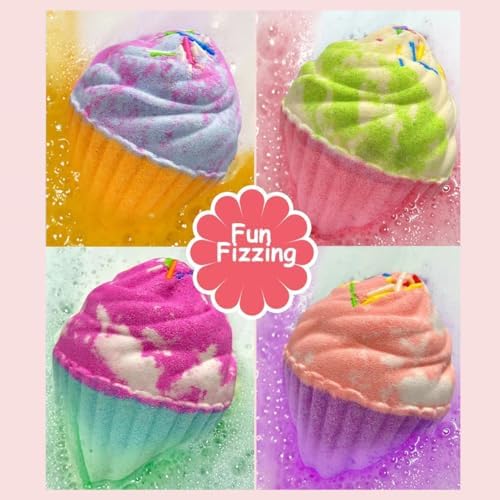 Bath Bombs for Kids with Surprise Jewelry Inside, 8 Cupcake Bath Bombs for Girls Gift Set, Handmade Fizzes Balls with Rich Bubble Bath, Ideal for Chrildren Birthday Christmas