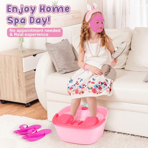 Kids Foot Spa & Nail Kit - Kids Spa Day Kit for Girls with Mask Foot Bath and Nail Dryer - Manicures Pedicure Toy Kit Nail Art Salon Girl Stuff - Christmas Birthday Gifts for 6 7 8 9 10-12 Year Old