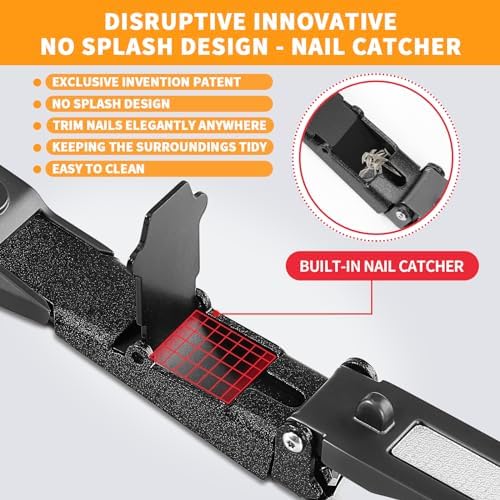 Nail Clippers for Men Women with Catcher,Heavy Duty No Splash Ultra Sharp Fingernail Clipper & Toenail Clippers,Nail Cutter with Nano Nail File for Adult,Seniors,Home,Travel,Gifts
