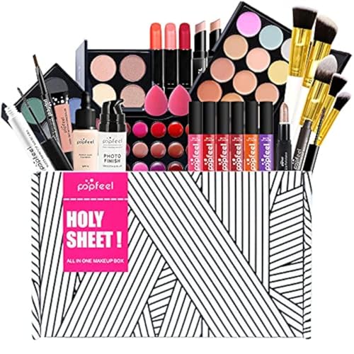 All-in-one Makeup Set Holiday Gift | Full Makeup Kit for Women Essential Starter Bundle Include Eyeshadow Palette Lipstick Blush Cream Concealer Face Powder Eyeliner Mascara Lipgloss Brush