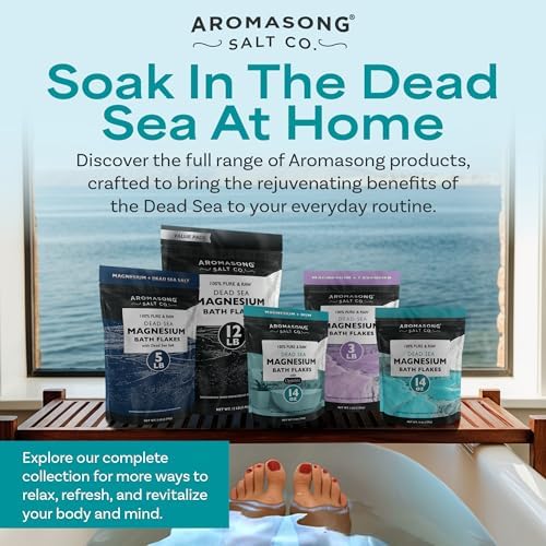 Aromasong Magnesium Flakes for Bath from The Dead Sea- 4 LB Resealable Pack Magnesium Chloride Flakes -Organic Bath Salt Relaxing Mineral Soak (Packaging May Vary)