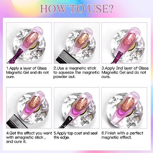 MEET ACROSS Glass Cat Eye Gel Polish Set, Colorful Magnetic Nail Polish with Magnet, Transparent Nail Polish, Soak Off UV Cateye Gel Polish Kit for Home DIY Manicure Varnish Art Design