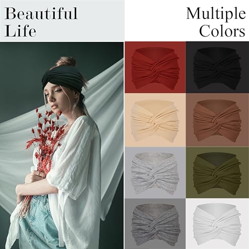 Extra Wide Headbands For Women 7'' Large Headband Twist Head Bands Women's Hair Band Stretchy Turban Styling Accessories 8 Pack