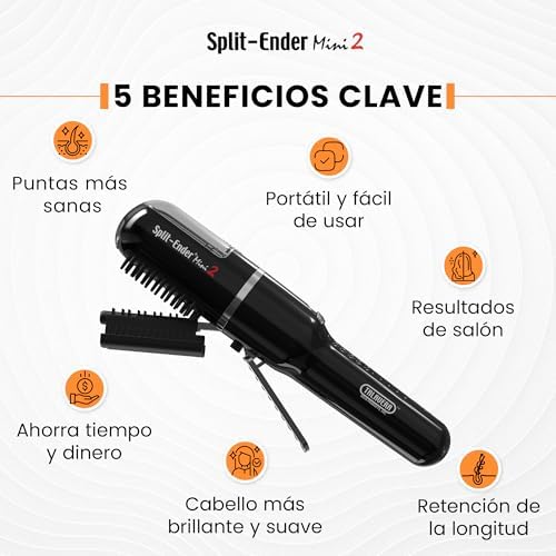 Split Ender Mini 2 - Cordless Split End Hair Trimmer, Solution for Dry and Damaged Hair, Rechargeable Trimmer for Broken and Brittle Split Ends, Hair Styling Tool- Black