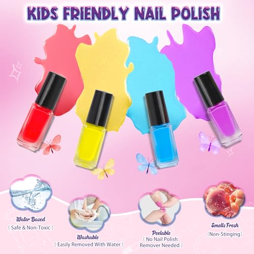 Kids Nail Polish Set for Girls, 27PCS Nail Art Kit with Nail Dryer, Non Toxic Nail Polish kit and Fake Nails for Kids, Girl Toys Age 6-8, Halloween Christmas Birthday Gifts for Girls 8-12