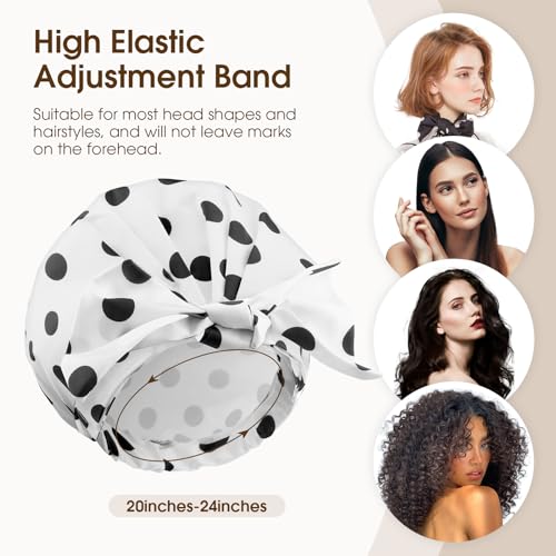 Shower Cap, Flexible Adjustment Shower Caps for Women Reusable Waterproof Cute ShowerCap with Bow Non-Slip Large Hair Cap for Shower