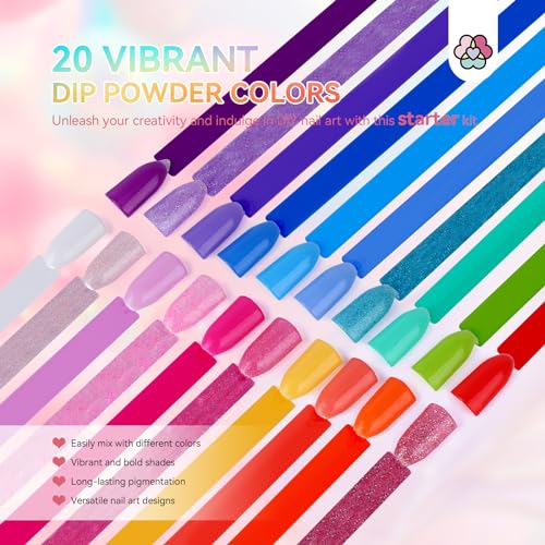 SAVILAND Dip Powder Nail Kit - 20 Summer Neon Colors with Base/Top/Activator/Brush Saver, Dipping Powder System for Starter with Keratin & Vitamin E Formula for Long-Lasting Home Manicure