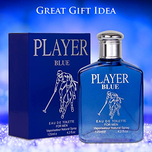 NovoGlow Player Blue for Men - 4.2 Fl Oz Eau De Parfum Spray for Men - Long-Lasting Citrusy Herbal & Woody Fragrances Smell Fresh All Day Long Gift for Men on All Occasions