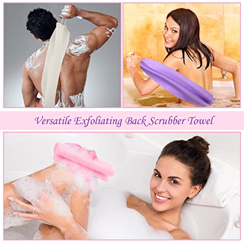 Lounsweer 7 Pieces Exfoliating Back Scrubber for Shower with Handles Nylon Back Exfoliator Washers Stretchable Pull Strap Exfoliating Loofah Washcloth for Women Men Body Deep Cleaning Massages