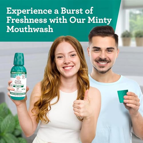 GuruNanda Fresh Breath Mouthwash, ADA-Accepted, Alcohol & Fluoride-Free, Sodium Chlorite, Essential Oils & Vitamins, 12-Hrs Fresh Breath, Wild Mint, 16 oz - 2 Pack