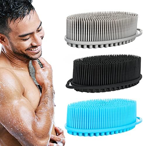Silicone Loofah Exfoliating Silicone Body Scrubber Set of 3 Soft Body Exfoliator Bath Sponge Shower Loofah Scrubber Brush for Sensitive Kids Women Men All Kinds of Skin