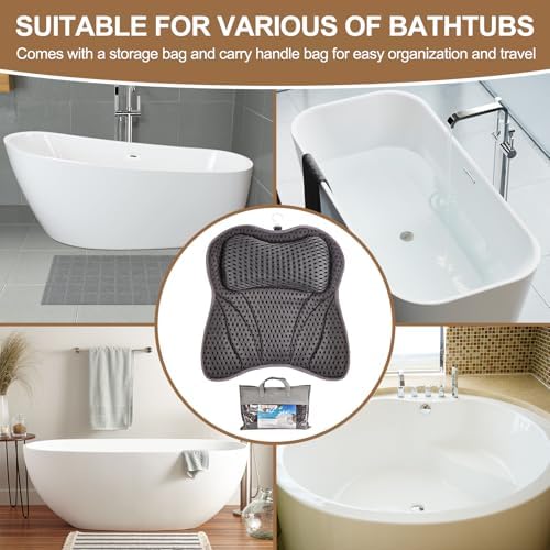 Bath Pillow for Tub, Bathtub Pillow for Head, Neck, Shoulder Back Support, Ergonomic Luxury Full Body BathPillow for Bathtub, 6 Strong Suction Cups and Hook, Spa, Bathroom Accessories,