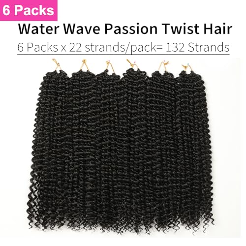 Ubeleco Passion Twist Hair 18 Inch 132 Strands Full Head Water Wave Crochet Hair Long Curly Braiding Hair Spring Twist Crochet Braids Hair Extensions for Black Women(18inch,1B)
