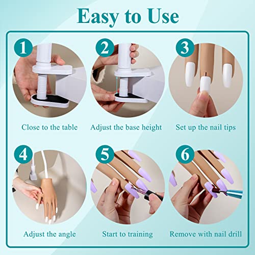 Practice Hand for Acrylic Nails, Nail Tips Never Fall Off Nail Practice Hands, Fingers Never Break Fake Hand for Nail Practice, Fexible Nail Hand Practice Mannequin Hand with 200 Pcs Nail Tips