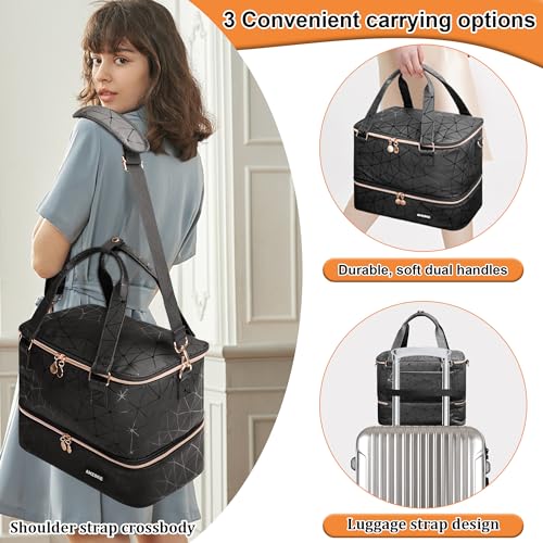 Nail Polish Organizer Bag Holds Nail Lamp& 50 Bottles (15ml/0.5fl.oz), PU Leather Nail Supplies Organizer Case with Shoulder& Holder Strap, Travel Nail Kit Storage for Manicure Tools (Black)