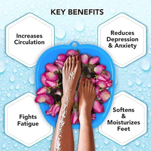 Foot Soaking Tub Large Size Foot Basin Sturdy Soaking Feet Bucket Massager Tub Exfoliation Callus Pedicure Foot Spa Bath Bucket for Women and Men (Blue)