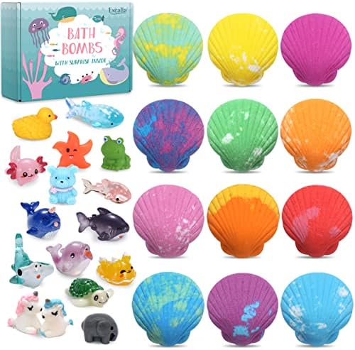 Bath Bombs for Kids with Toys Inside for Girls Boys - 12 Handmade Bubble Bath Fizzies Bomb with Surprise Sea Animals Toys, Moisturize Gentle and Kids Safe