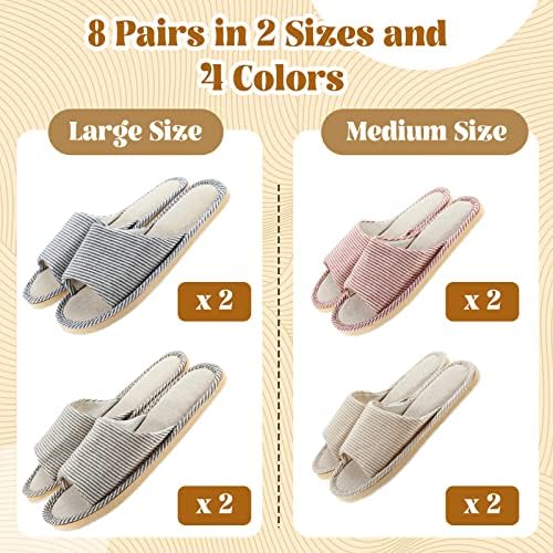 Mepase 8 Pairs Disposable House Slipper for Guests Open Toe Breathable Comfortable Spa Slippers for Indoor Home