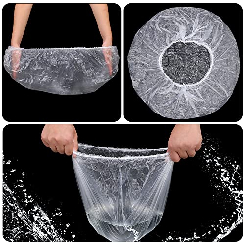 SATINIOR 50 Pcs Disposable Shower Caps Plastic Clear Large Lengthen Elastic Waterproof Bath Caps for Women Portable Travel Hotel Hair Salon Essentials Accessories Individually Wrapped