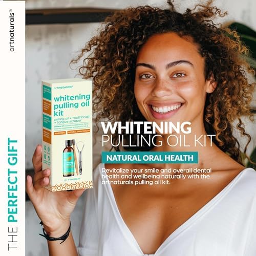 artnaturals Coconut Oil Pulling (8oz) Tongue Scraper & Toothbrush Set - Alcohol-Free Mouthwash - Infused with Magnesium & Peppermint for Teeth Whitening & Fresh, Healthy Breath and Gums
