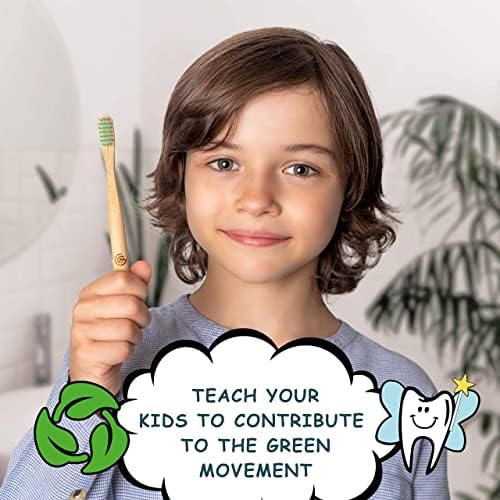 Greenzla Kids Bamboo Toothbrushes (6 Pack) | BPA Free Soft Bristles Toothbrushes | Eco-Friendly, Natural Bamboo Toothbrush Set | Biodegradable & Compostable Charcoal Wooden Toothbrushes