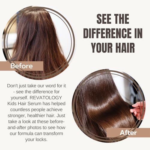 REVATOLOGY Kids Hair Serum (Made in USA) for Hair Thickness, Strength, Growth and Scalp Revitalization for straight, curly, waivy, coiled hair in toddlers, teen, and children | chemical & cruelty free