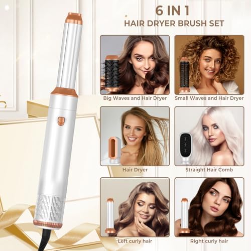 Hair Dryer Brush,6 in 1 Professional Hot Air Styler,Powerful Air Curling Wrap Styler,Negative Ionic Hair Dryer Fast Drying, Multi Hair Stylerfor Curling Volumizing Straightening Styling