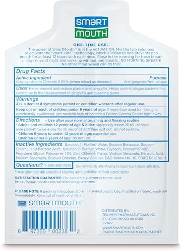SmartMouth Clinical DDS Activated Mouthwash, Bad Breath and Bleeding Gums Support, 16 fl oz (50 Count)