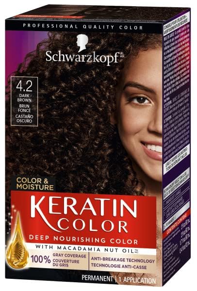 Schwarzkopf Keratin Color, Color & Moisture Permanent Hair Color Cream, 4.2 Dark Brown
