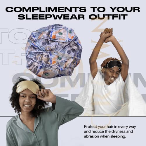 Silky Design Bonnet with Elastic Soft Band, Hair Braid Adjustable Women and Men Bonnets for Sleeping, Comfortable Satin Fabric Bonnet (Mney N)