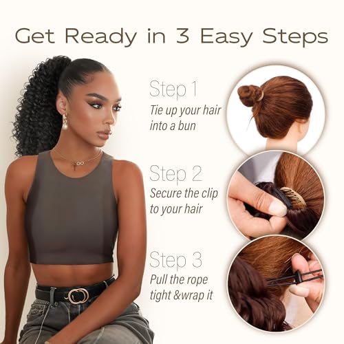 Ponytail For Black Women Drawstring Ponytail Curly Hair Short Ponytail Extension Pony tails Drawstring Hair Pieces Human Hair Feeling For Daily Use (#1B)