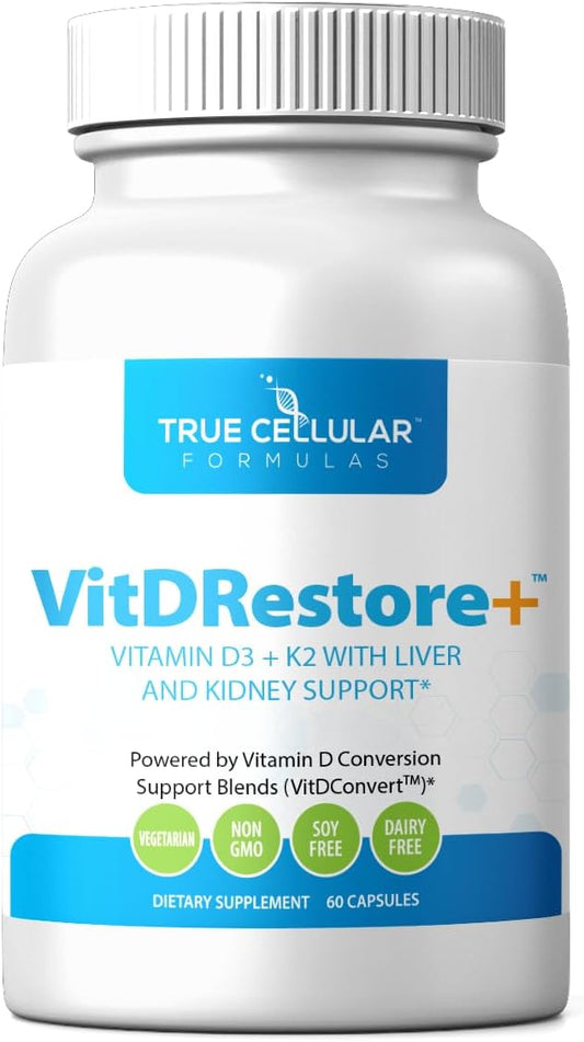 VITDRestore+™ - Vitamin D3 + K2 with Liver and Kidney Support | Soy Free, Non-GMO, Vegan, 30-Day Supply
