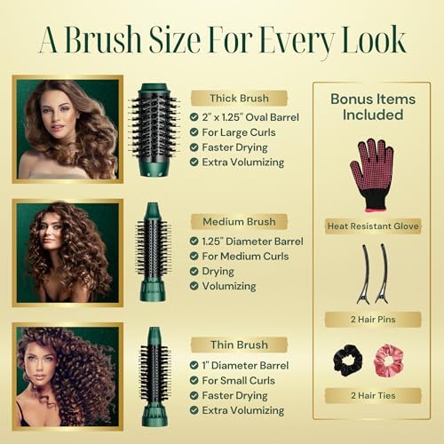 Asani Hot Air Brush - Multipurpose Blow Dryer Brush with Interchangeable Heads, Heated Round Brush for Curling or Straightening, Volumizer and Styling Tool for All Hair Types