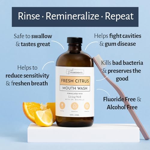 JUST INGREDIENTS Fresh Citrus Remineralizing Mouthwash | Hydroxyapatite & Colloidal Silver Formula | Alcohol-Free, Natural & Organic | Fluoride-Free Mouth Rinse