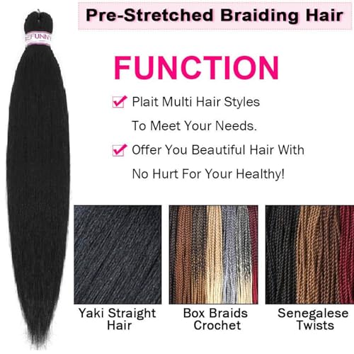 Pre Stretched Braiding Hair 8 Packs 24 Inch Professional Pre Stretched Crochet Hair For Human Braiding Or Twist Natural Black Yaki Perm Straight Synthetic Hair Extension For Women(24", 1B#)