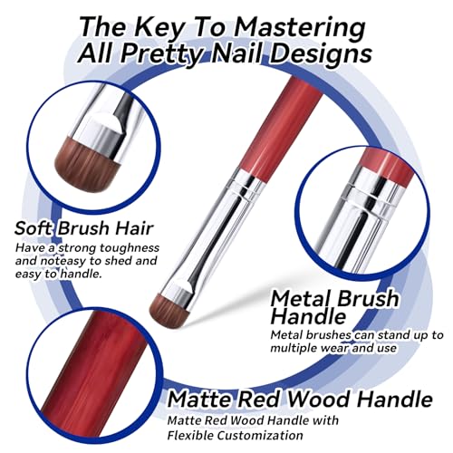 ‌French Brush for Nails & Clean Up Brush for Gel Nail Polish | Dual-Use Wooden Handle Nail Brush for Acrylic, Polygel, Builder Gel | Professional Nail Art Brushes for French Tips, Cleaning (F16)