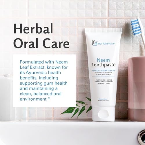 Fluoride-Free Neem Toothpaste with Mint for Adults & Kids with Sensitivity | Vegan, Gluten & SLS Free Herbal Formula for Sensitive Teeth, Healthy Gums and Fresh Breath | 4.23 oz (120g) Pack of 3