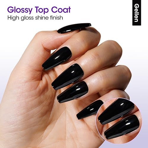 Gellen Gel Top and Base Coat, 4pcs 18ml No Wipe Matte Glossy Glitter Gel Top Coat, Clear UV Base Coat Gel Nail Polish, Soak Off Nail Lamp Gel Base Top Coat Long Lasting Home Gel Manicure