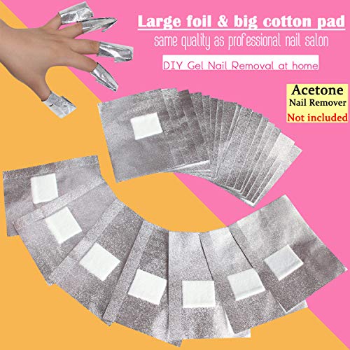 MIILYE Nail Polish Remover Foil Wraps for Acrylic/Dip Powder/UV/Gel/Polish Varnish Soak-off Removal, with Pre-attached Lint Free Pad (300x Nail Gel Polish Remover Wraps)
